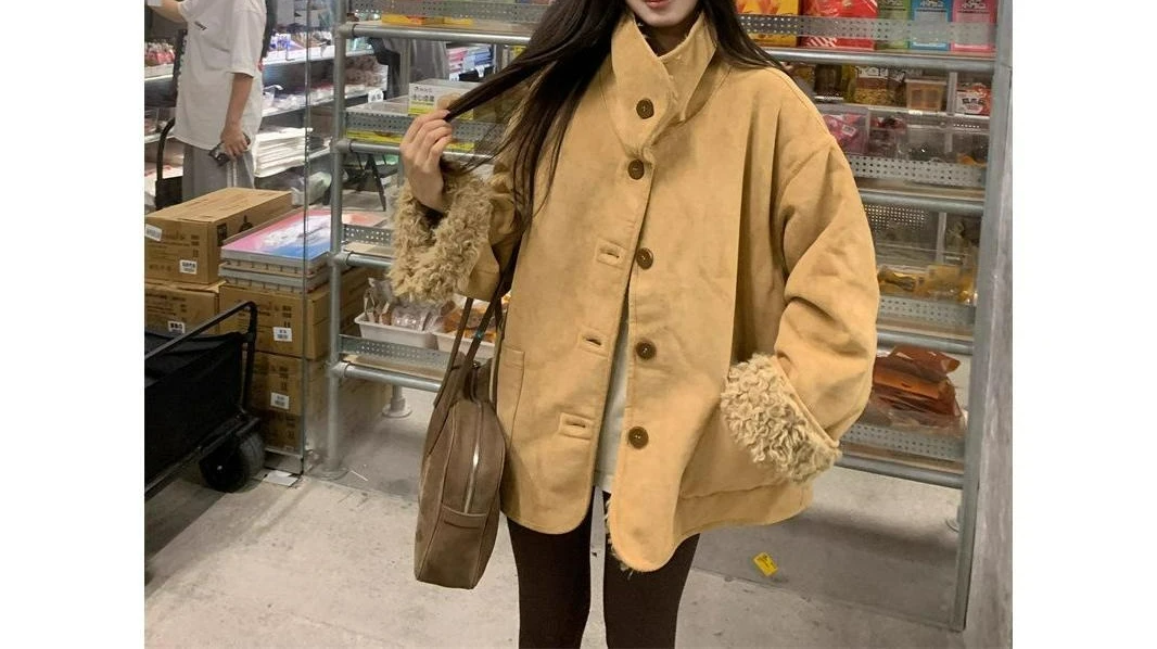 معطف ذو وجهين للنساء معطف شتوي سميك وفضفاض من صوف الضأن #6