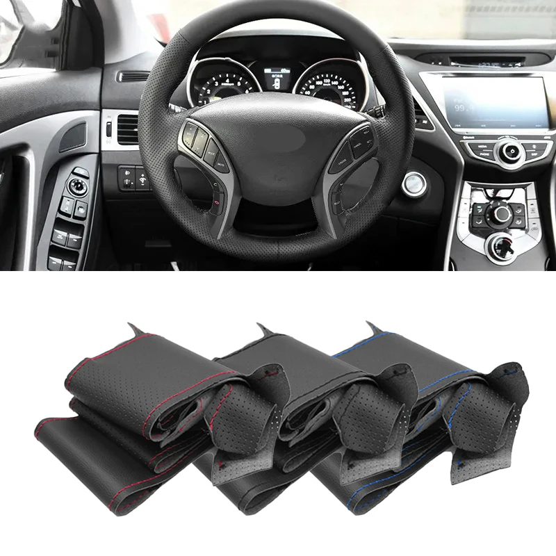 For Hyundai Elantra 11-16 Avante i30 2012 2013 2014 2015 2016 Perforated Microfiber Leather Car Steering Wheel Cover Hand Braid