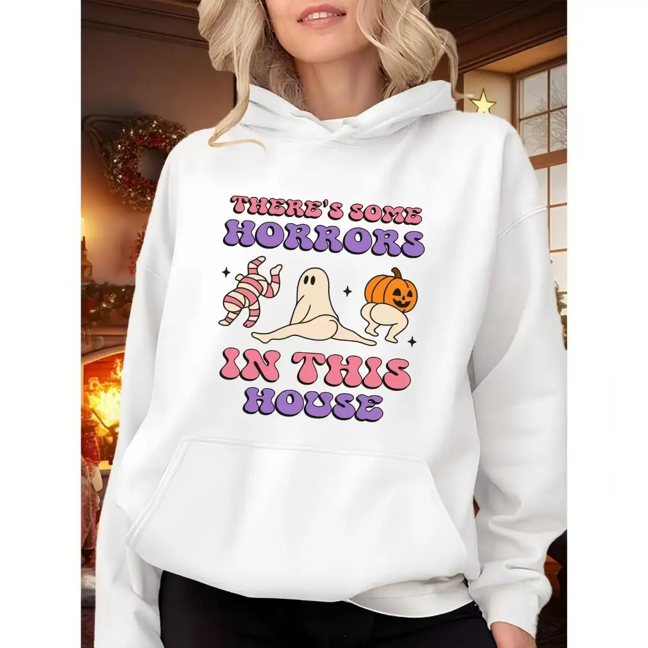 

Funny Halloween Horror Hoodie Women's "There's Some Horrors In This House" Pullover for Spooky Season Gifts