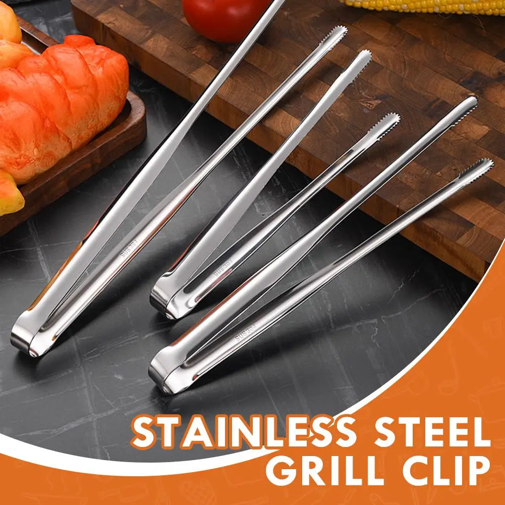 Stainless Steel Grill Tongs BBQ Steak Clip Bread Tong Super Non-Slip Kitchen Tongs For Effortless Cooking, Grilling & Serving