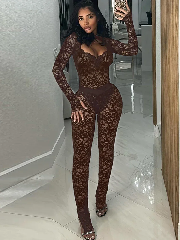 

Leosoxs Sexy Jacquard 2 Piece Set Women Y2K Coquette Backless Hollow Bodysuit + LeggingsTight Midnight Clubwear Skinny Outfits
