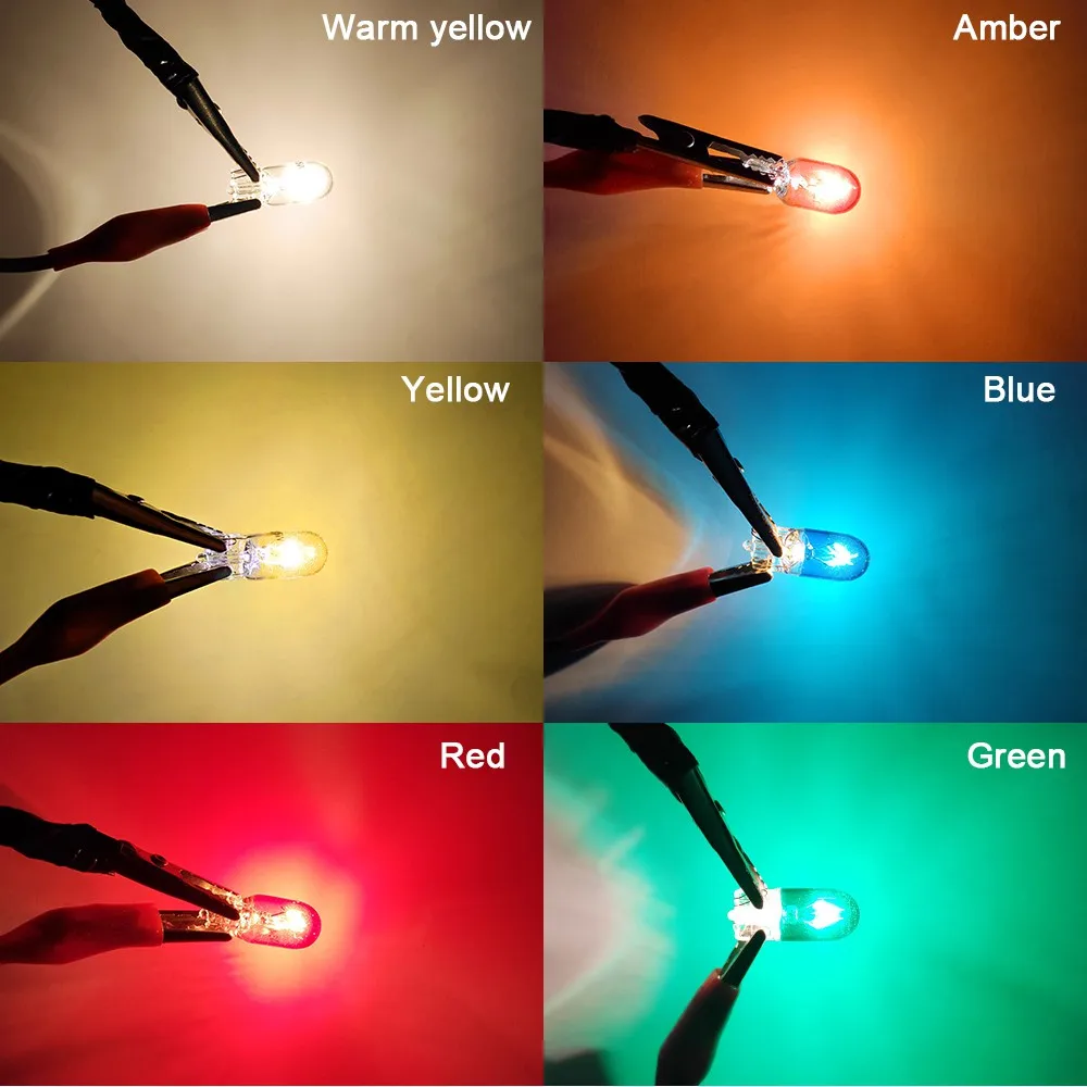 10Pcs T10 W5W LED Car Light Bulb Reading Light Car Halogen Bulb 194 168 For Car Gap Light Amber Blue Yellow Red Color Glass Lamp