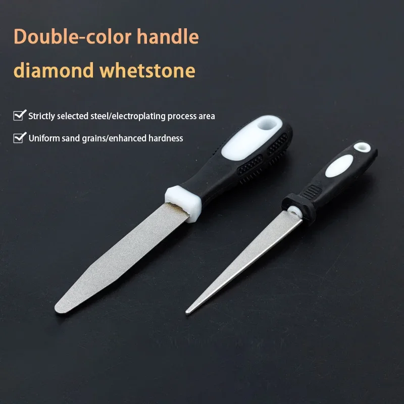 Knife Sharpener Diamond Whetstone, Double-Sided Design (One Side Flat, One Side Curved), Comfortable Grip.