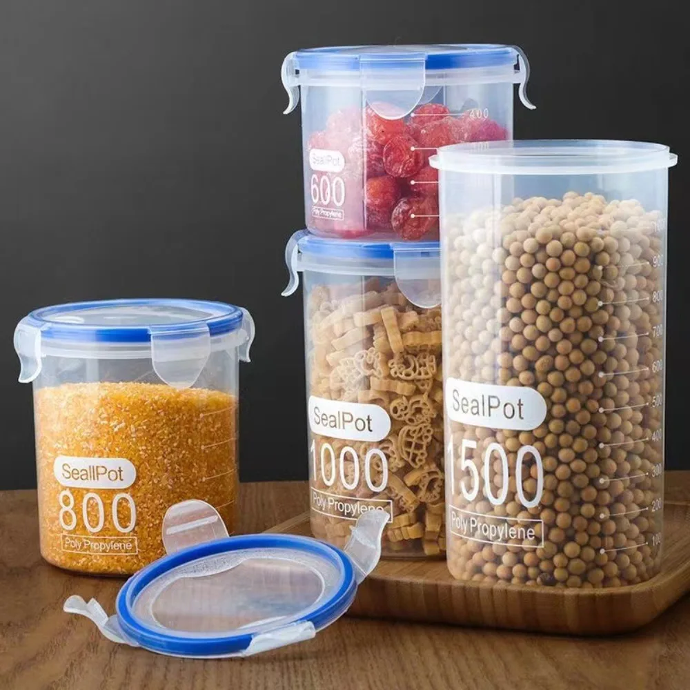 Large Capacity Kitchen Food Storage Canisters Sealed Plastic Refrigerator Storage Tank Transparent with Scale