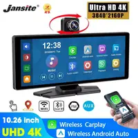 7""/10,26"" 4K Dash Cam Inalámbrico Carplay Android Auto 350 ° Lente giratoria Coche DVR GPS Navegación Tablero Grabadora de vídeo Bluetooth
