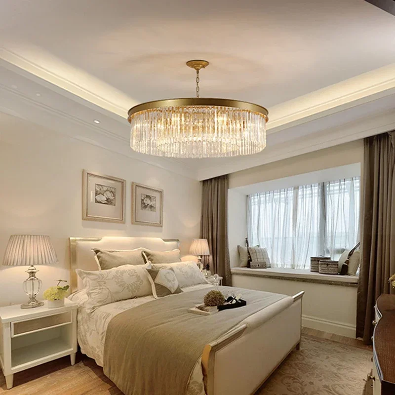 2026 New Luxury Crystal Chandelier Modern Restaurant Hotel Villa Pendant Lamp Duplex Building Circular Living Room Lighting Fixt