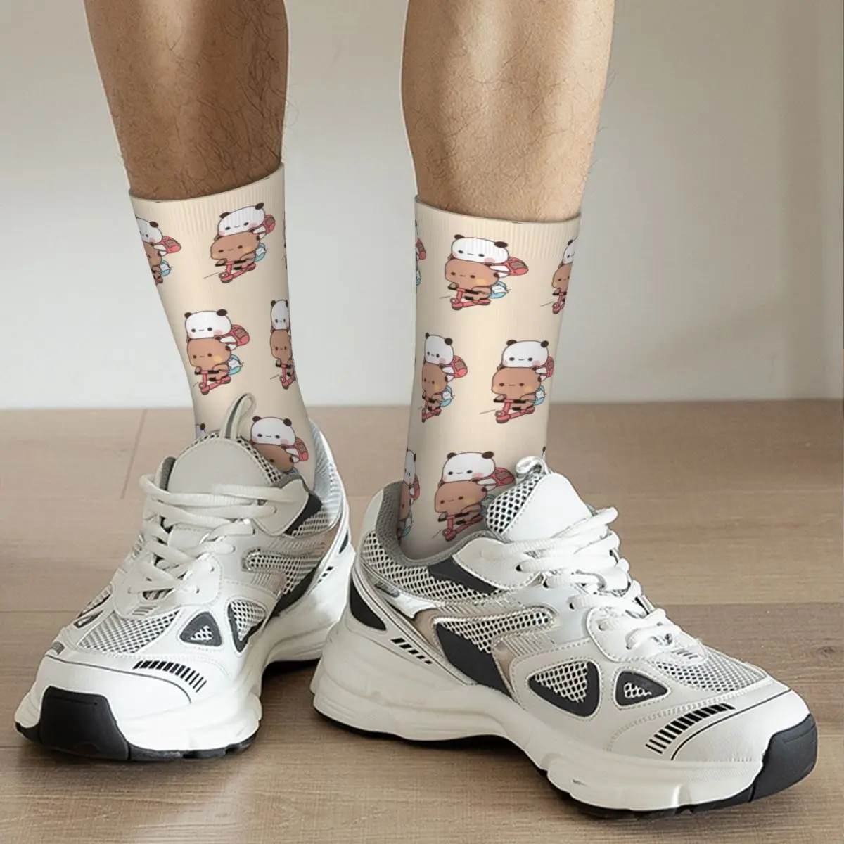 Funny Skating Bubu Dudu Basketball Socks Cartoon Bear Polyester Middle Tube Socks for Unisex Sweat Absorbing