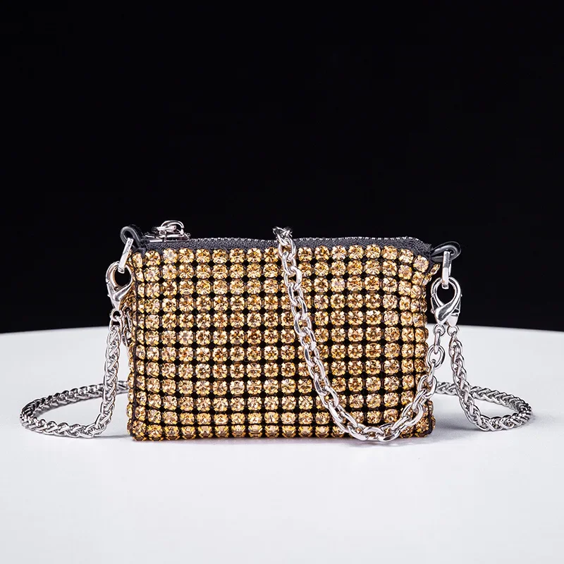Trendy Diamond Chain Bag for Women 2024 New Temperament Versatile Rhinestone Bag Mini Textured Shoulder Crossbody Bag Send Chain