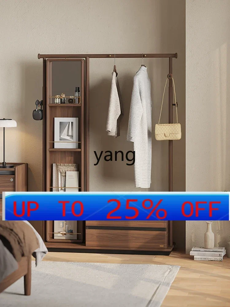 

LTT solid wood coat rack floor-to-ceiling bedroom rack with full-body mirror
