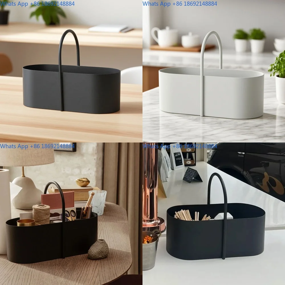 

Creative Handle Storage Basket for Home Hotel Living Room Iron Storage Tray with Handles Desktop Organizer