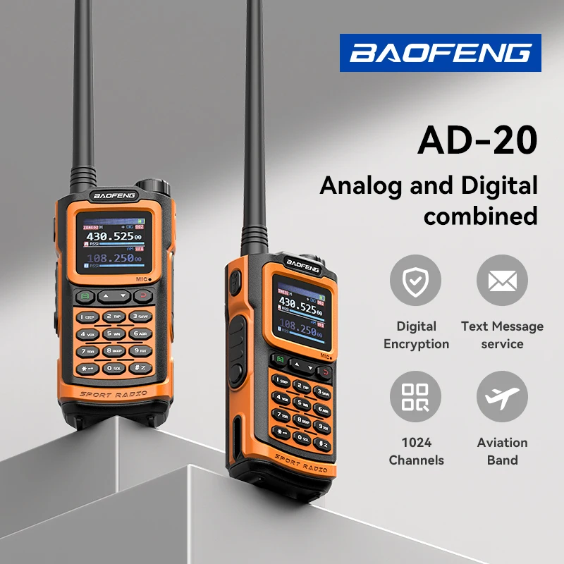 Baofeng AD-20 Walkie Talkie Analog/Digital Full Band Text Message Wireless Copy Frequency 1024CH Record Digital Encryption Radio