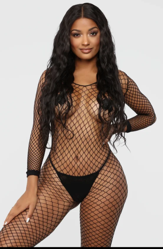 قطعة واحدة جوارب للجسم من شبكة صيد السمك الساخنة للنساء ملابس داخلية مثيرة مجوفة سوداء ملابس جنسية قميص شبكي إباحي