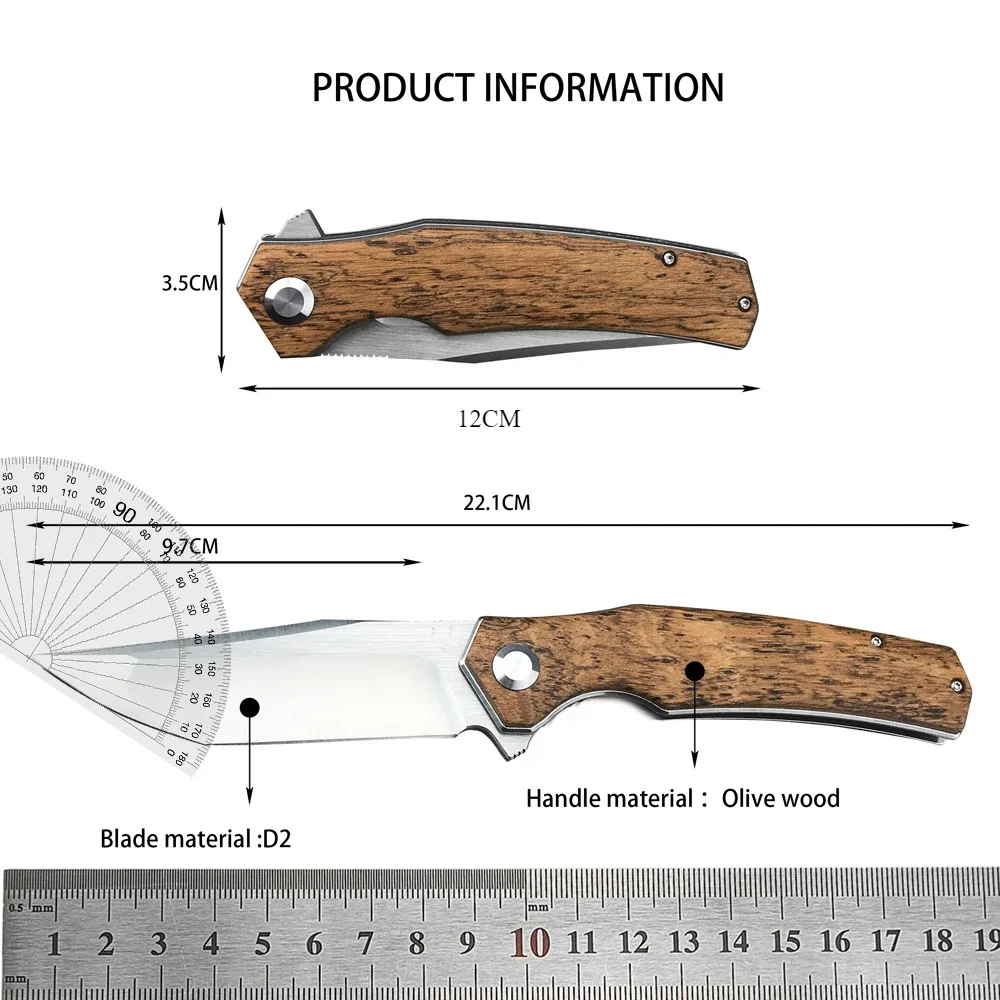 High Quality Pocket Folding Knife D2 Stain Blade Sandalwood Handle  Work Sharp Outdoor Camping Cutting Hunting EDC Knives