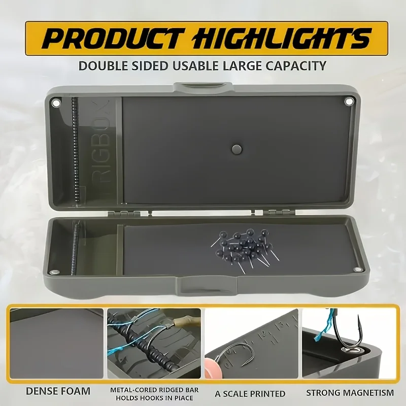 European-style fishing rig box with scale, European-style fishing rig sub-line box, Ronnie rig box, fishing gear accessory box, fishing tool box, fishing accessory box, fishing gear supplies, carp fishing rig storage box, portable carp fishing sub-line storage box: comes with built-in pin positioning, hard shell anti-squeezing design. Suitable for storing hair rigs, cut-off hook rigs, and various pre-tied sublines, a powerful tool for organizing fishing gear