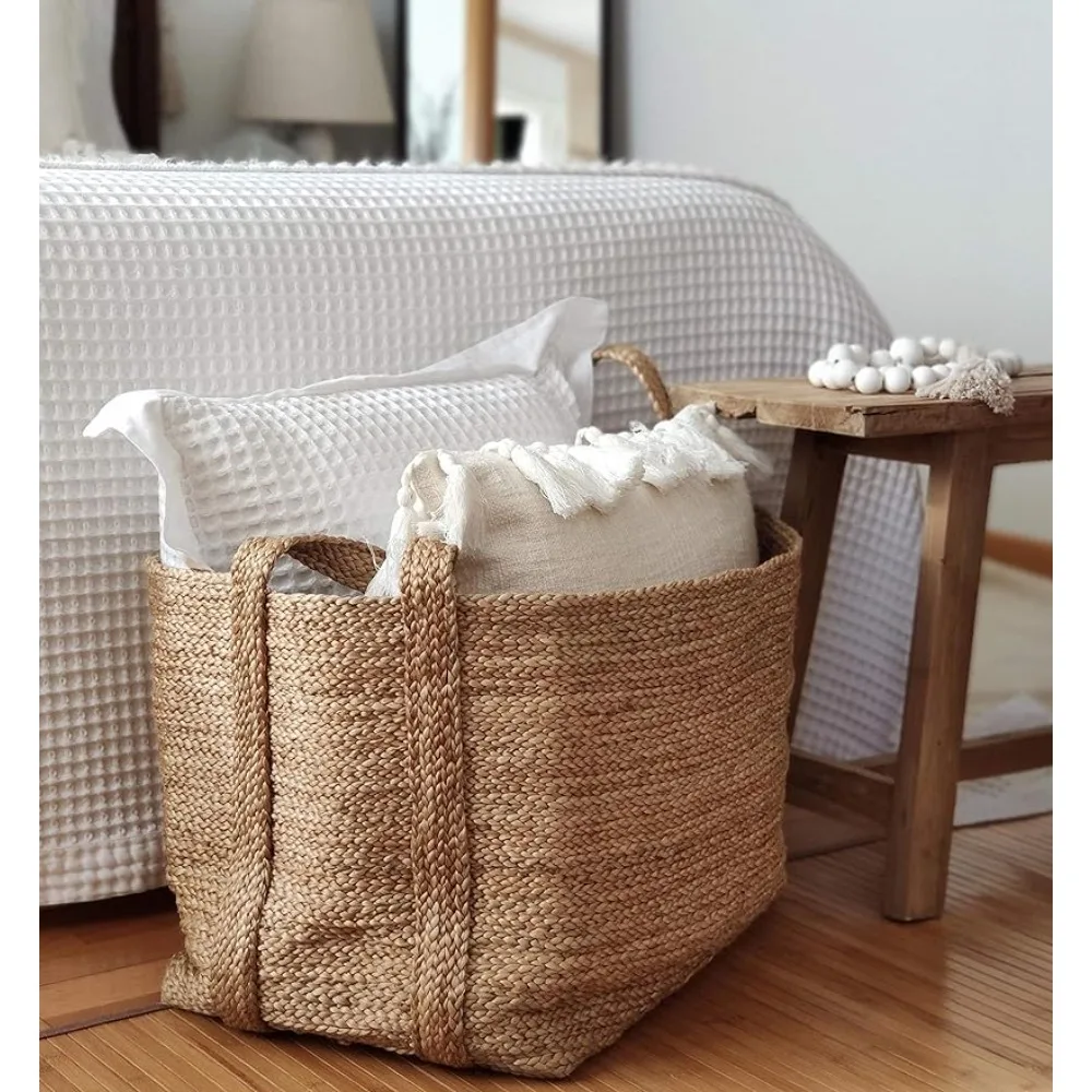 GooBloo Extra Large Handmade Woven Storage Basket Jute Rope - 20” x 14” Tall Decorative Rope Basket Living Room, Toys, Storage