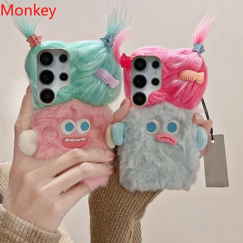 3D Cartoon Girl Fluffy Cute Cases For Infinix Tecno Pop 8 Pova 6 5 4 3 Neo Camon 30 20 Pro 19 16 12 Warm Winter Color Cover Gift