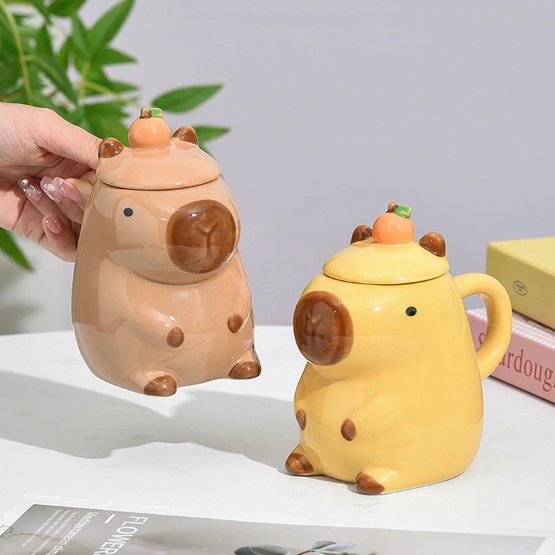 

3D Capybara Mug Ceramic Coffee Mug Cartoon Capybara Couple Cup With Handle And Lid Funny Tea Cup Girls Gift Party Photo Prop
