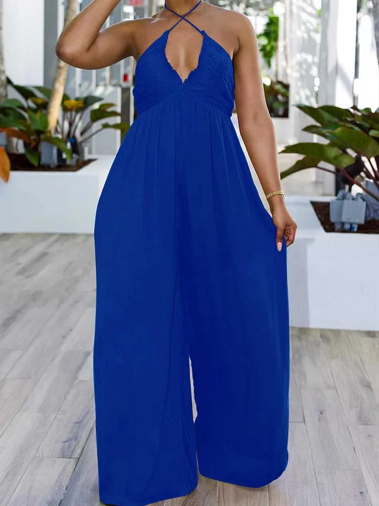 Rugloze Jumpsuit Voor Dames Zomer Solide Coloe Eendelig Jumpsuits Wijde Pijpen Broek Strandstijl Sexy Strapless Jumpsuits Curves