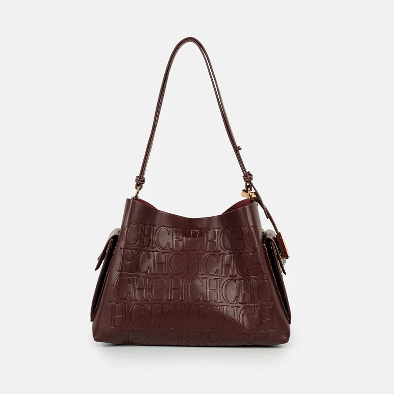 CH Monogram Embossed Hobo Shoulder Bag Large Capacity Soft Leather Handbag For Women Daily Work Commute And Travel image 3