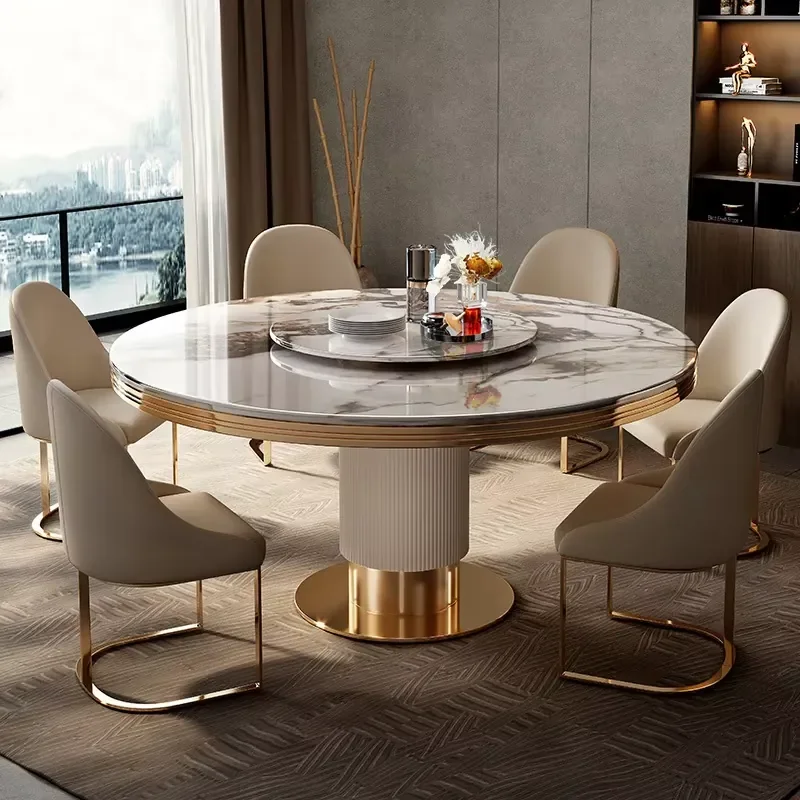 Slate Round Table Round Marble Craftsmanship Dining Table and Chair Set Modern Home Use Turntable Round Dining Table