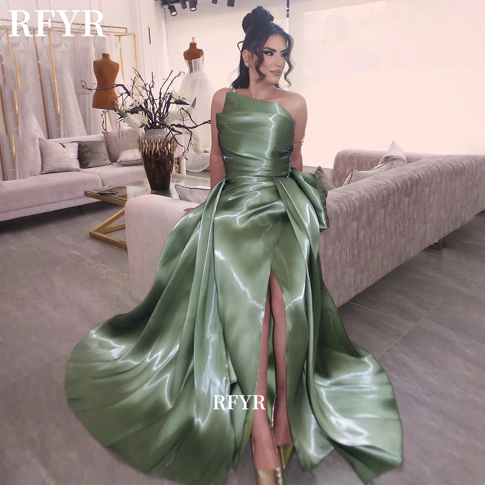 

RFYR A Line Prom Dress Sleeveless Satin Party Dress with High Slit Evening Dress Celebrity Dress for Women Customized