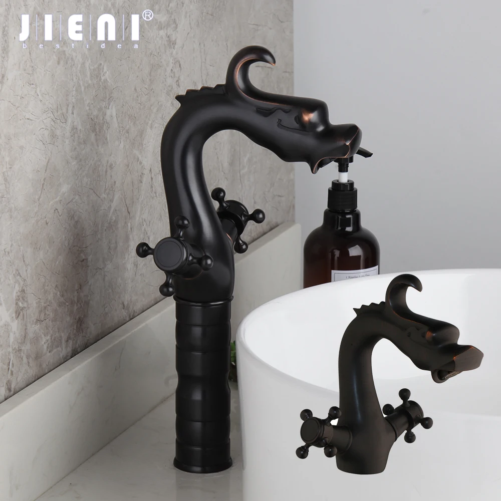 

JIENI Cool Dragon Design Tall & Short Bathroom Basin Faucet Multi Color Selection Double Handle Deck Mounted Hot Cold Mixer Taps