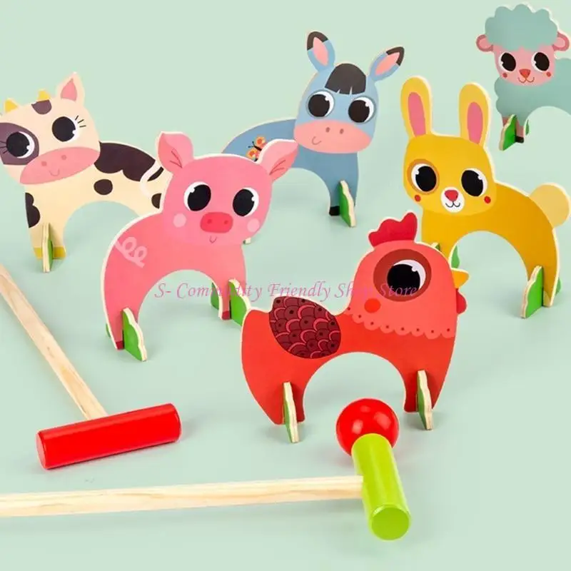 가족 잔디밭 활동을 위한 귀여운 동물 디자인을 갖춘 85AE 어린이 야외 크로케 게임