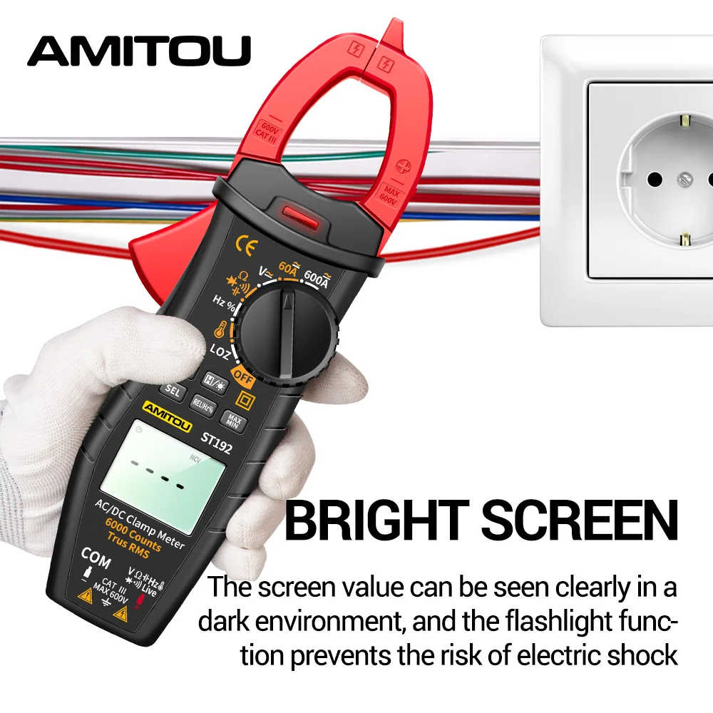 AMITOU ST192 Digital Professional Multimeter Clamp ACDC Clamp Meter Capacitor Ammeter Amper Meter Current Tester for Electrician