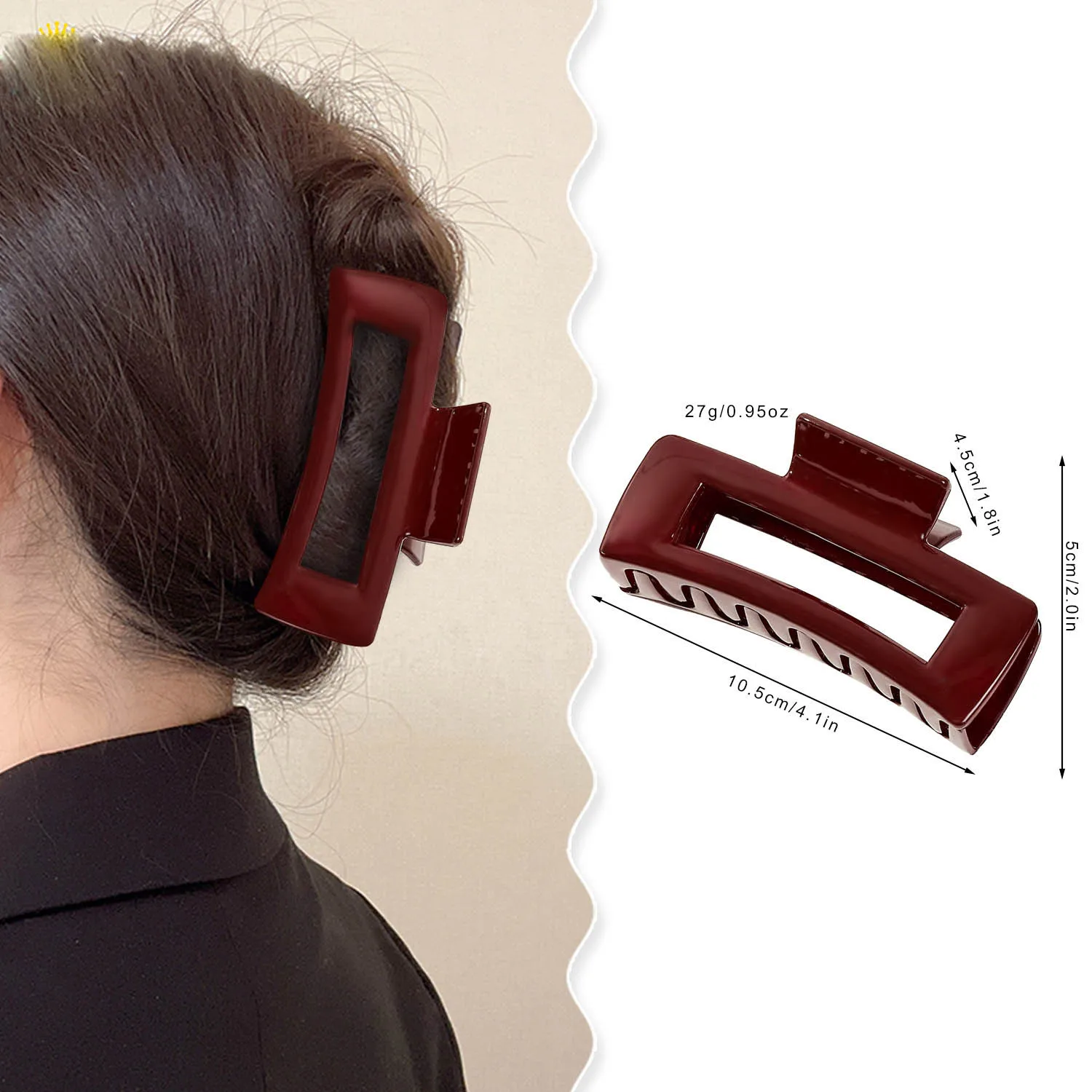Women Large Dark Red Color Hair Claws Barrettes Hairpins 