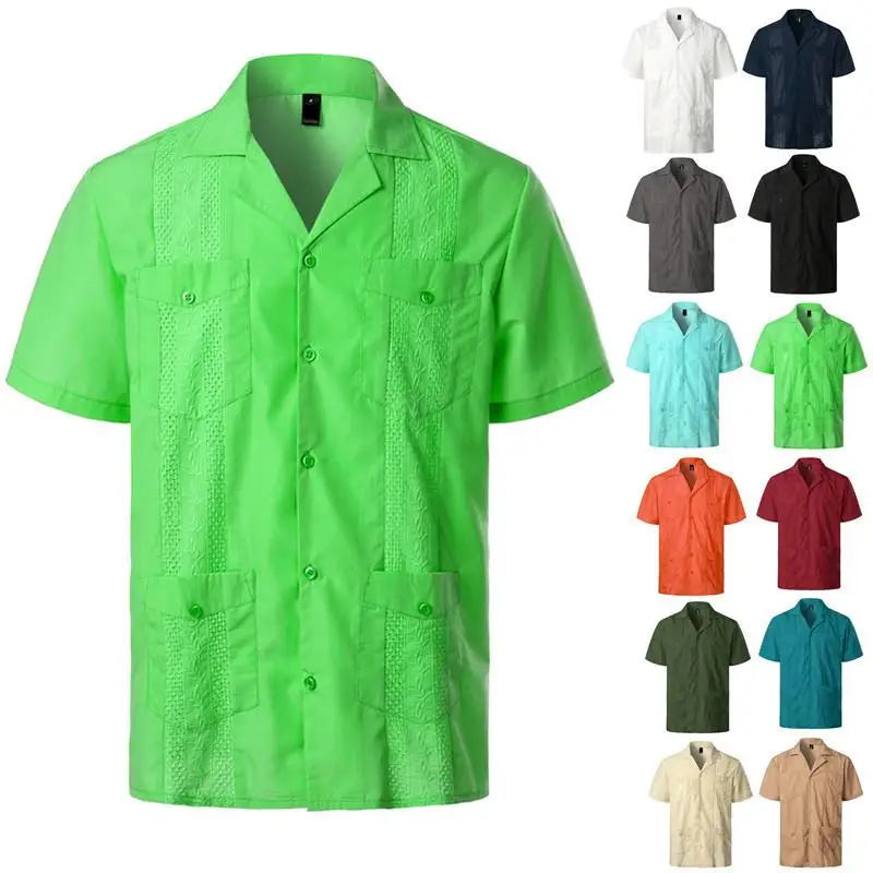 

Asian Mens Short Sleeve Shirt American Style Pocket Design Non-iron Treatment Casual Pure Color Top for Men And Women