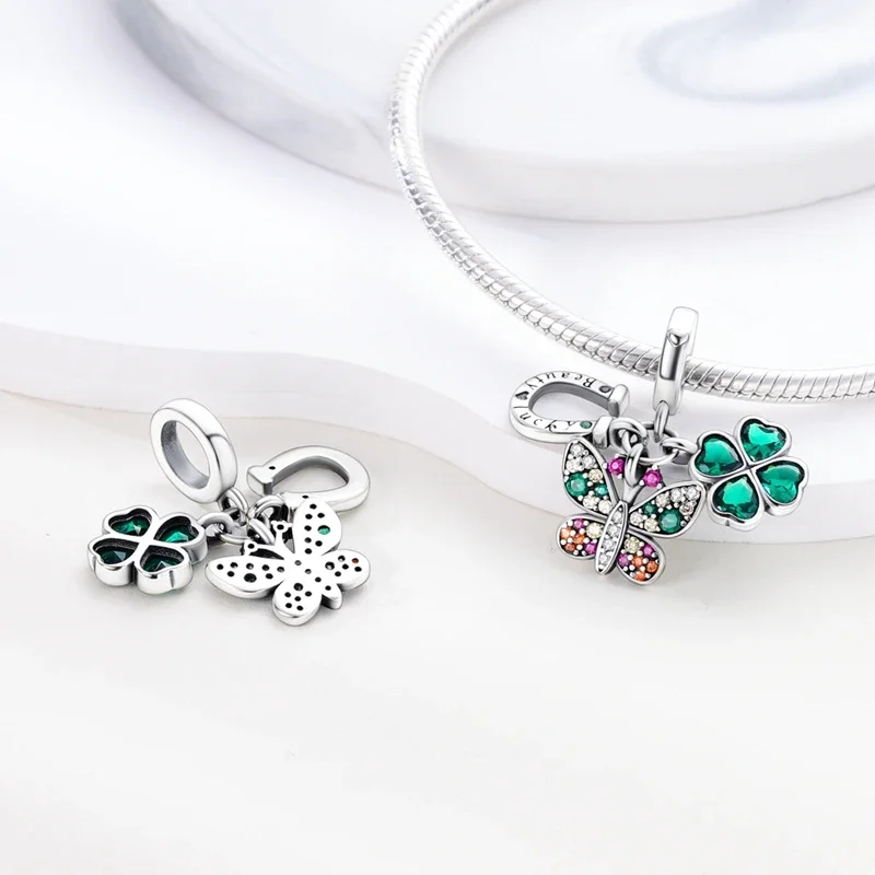 Green Color Four-Leaf Clover Avocado 925 Silver Cactus Green Series Charms Beads Fit 3mm 925 Original Bracelet DIY Jewelry Gift