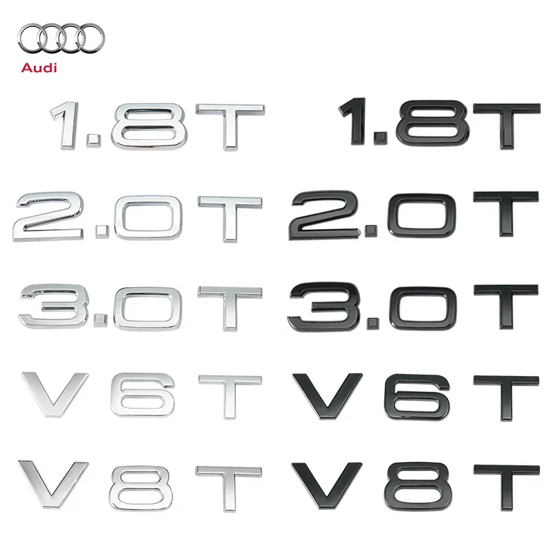 Car Styling ABS Emblem For Audi 1.8T 2.0T 2.4 3.0T 2.8 3.6 4.2 A3 A4 A5 A6 A7 A8 Q3 Q5 Q7 V6T V8 W12 V10 Car Trunk Car Sticker