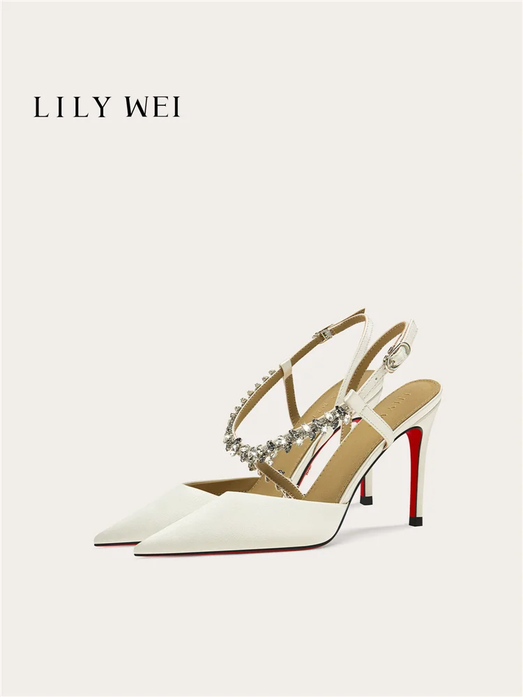 

Summer new style pointed toe pearl rhinestone silk wedding shoes banquet large size small size stiletto heels women's sandals