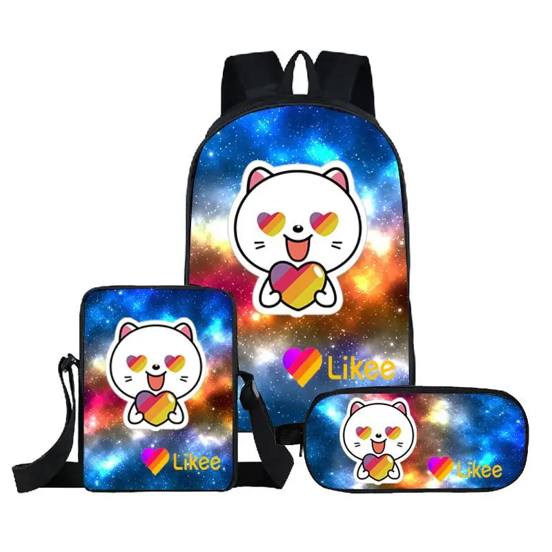 Classic Popular Funny likee 3D Print 3pcs/Set pupil School Bags Laptop Daypack Backpack Inclined shoulder bag Pencil Case