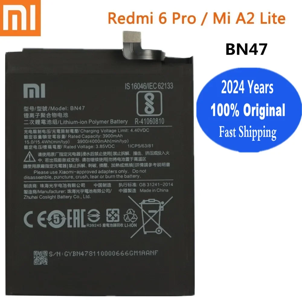 

2024 года, высококачественный оригинальный аккумулятор BN47 для Xiaomi Redmi 6 Pro 6Pro Mi A2Lite A2 Lite, 4000 мАч, аккумулятор для мобильного телефона Bateria