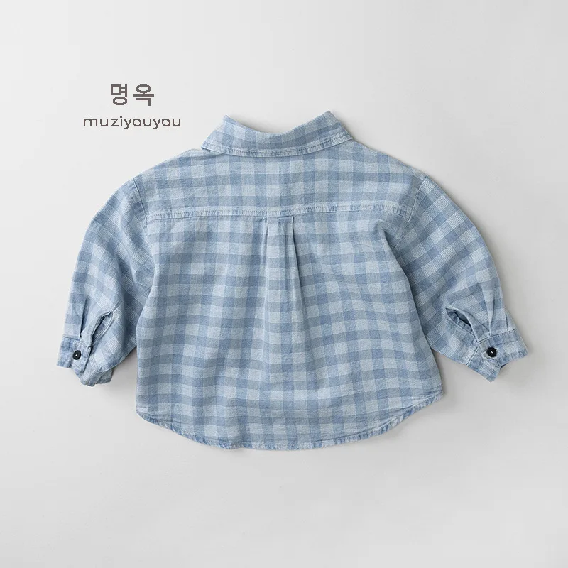 2026 Spring New Children Long Sleeve Denim Shirts For Boys Lapel Tops Infant Girls Denim Cardigan Kids Blouse Baby Clothes