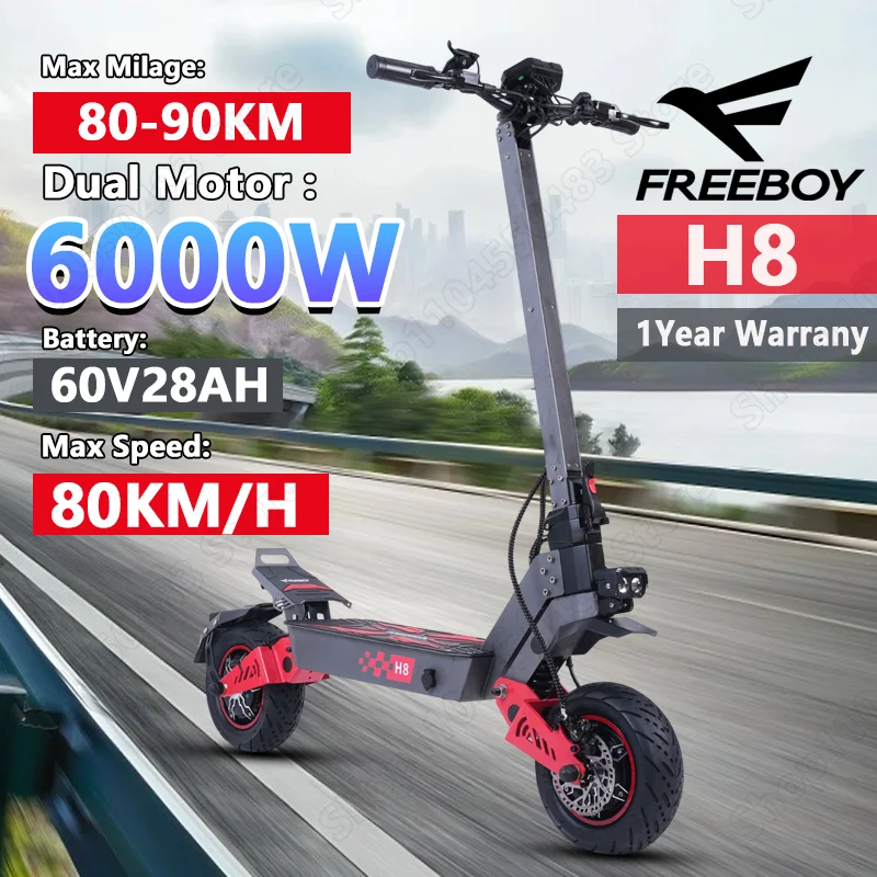 

H8 Foldable Scooters Electric 6000W Dual Motor 60V28ah Double Suspension Front And Rear Electric Scooter 11-inch Tires EScooters