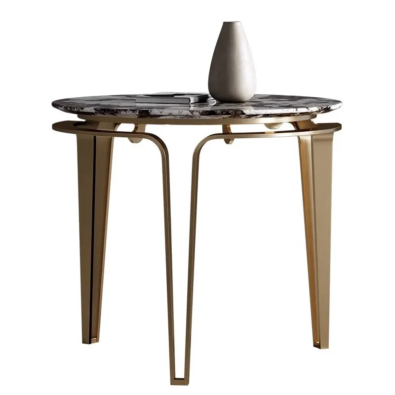 Modern light luxury marble corner table, villa living room large flat luxury stone round edge table