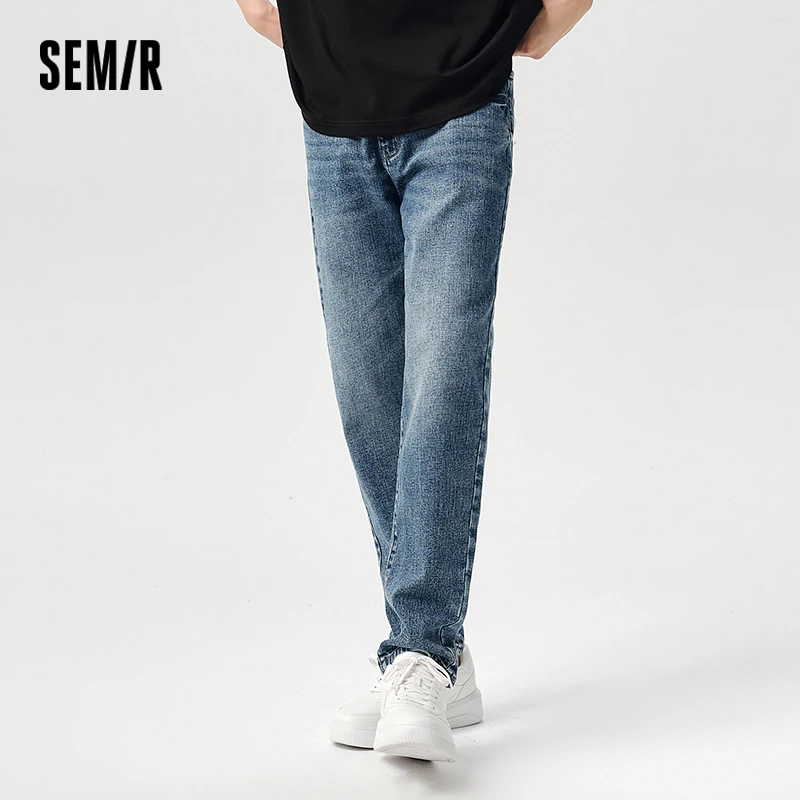 Semir Denim | Semir Jeans Men Distressed Vintage Washed Tapered Trousers Fashionable Commuting Long Trousers Versatile in Spring