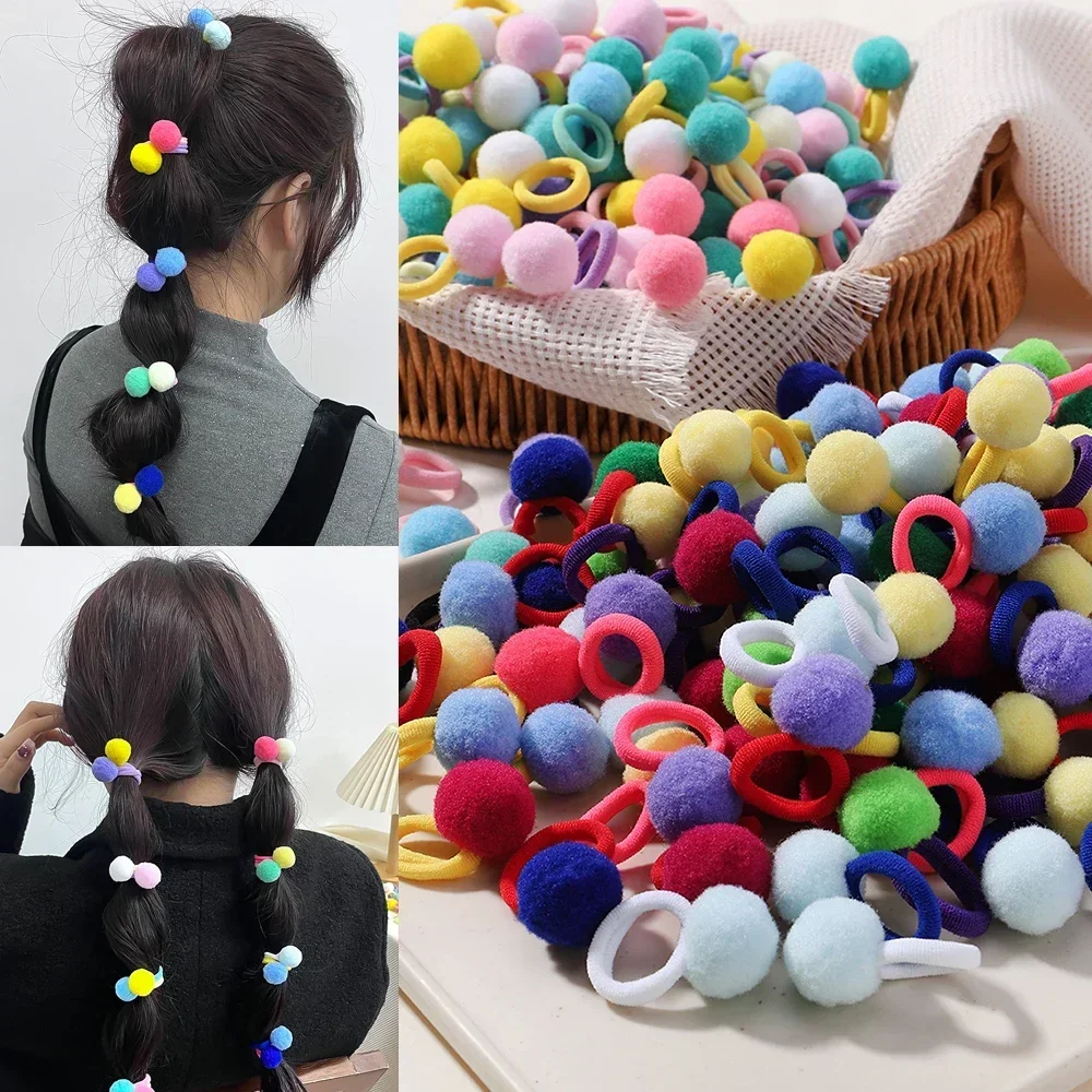 

20pcs Kids Elastic Hair Bands Girls Plush Ball Rubber Band For Children Sweets Scrunchie Hair Ties Clip Baby Hair Accessories