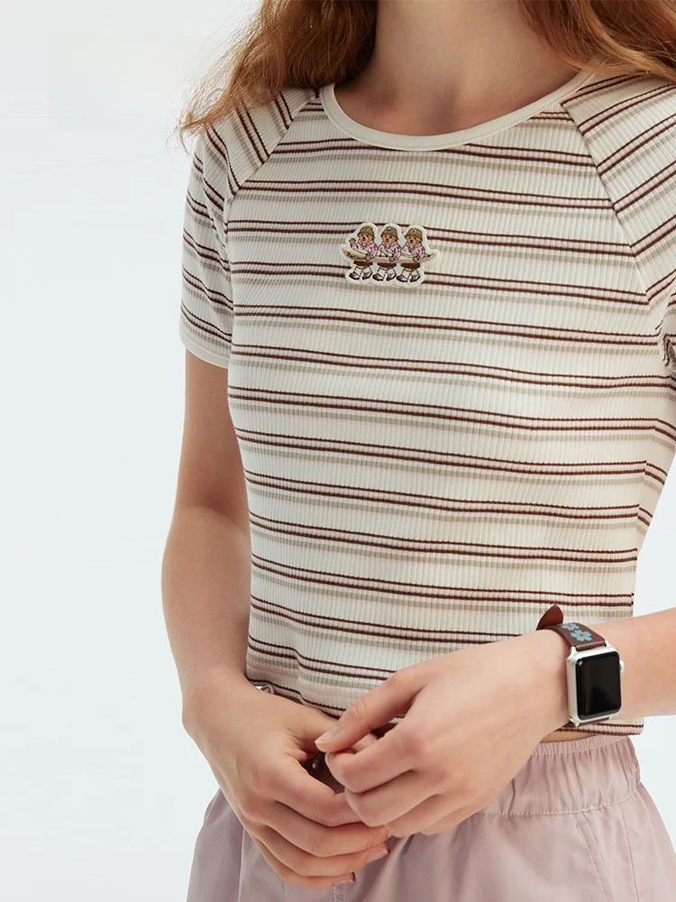 TeenieWeenie Bear Women's ort Sve T-irt Summer New Small Size  Stripes Sexy Sle Cotton Polyester Blend