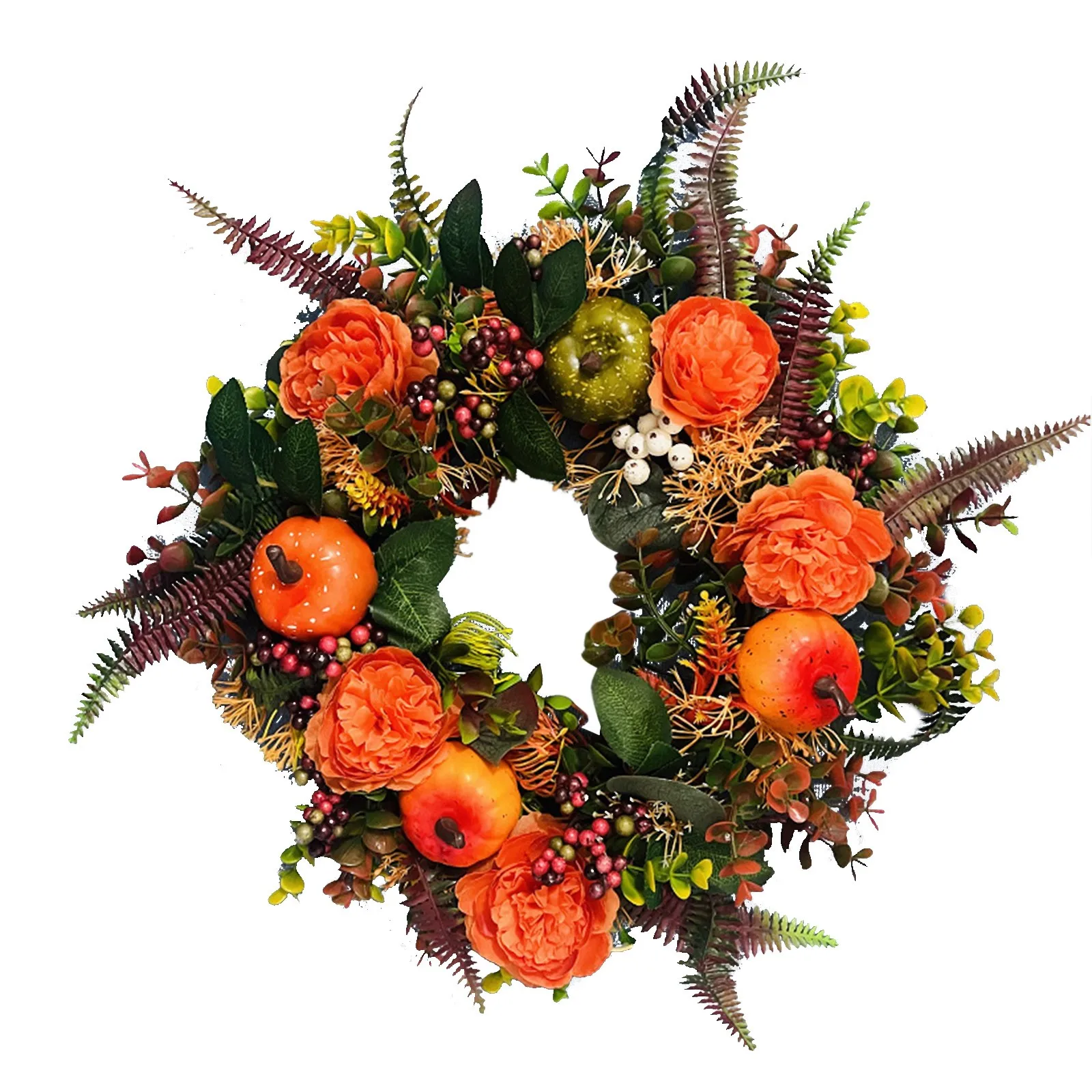 Fall Peony and Pumpkin Sunflower Wreath Festival Celebration Thanksgiving Round Wreath Autumn Front Door Home Farmhouse Decor