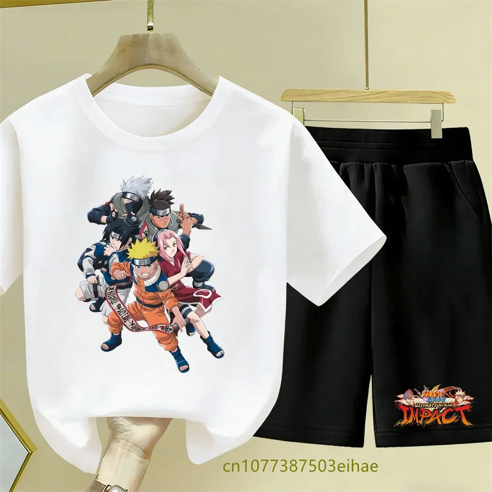 Summer Children's Clothing with Naruto Theme - Comic-style Printed Short-sleeved Breathable Shorts Set - Cute and Casual Top