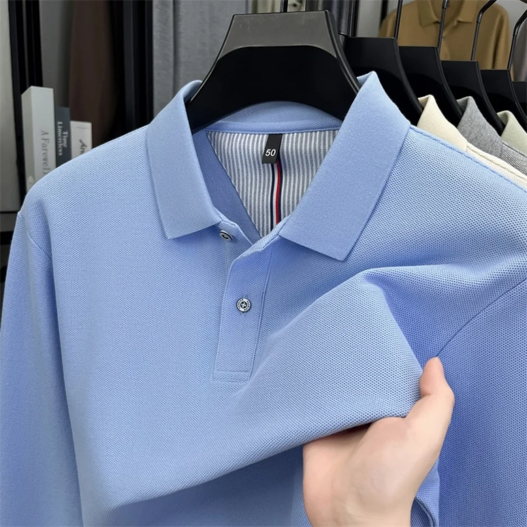 100% pure cotton high-end brand men's long sleeve polo shirt autumn winter fashionable luxury embroidery golf top casual T-shirt