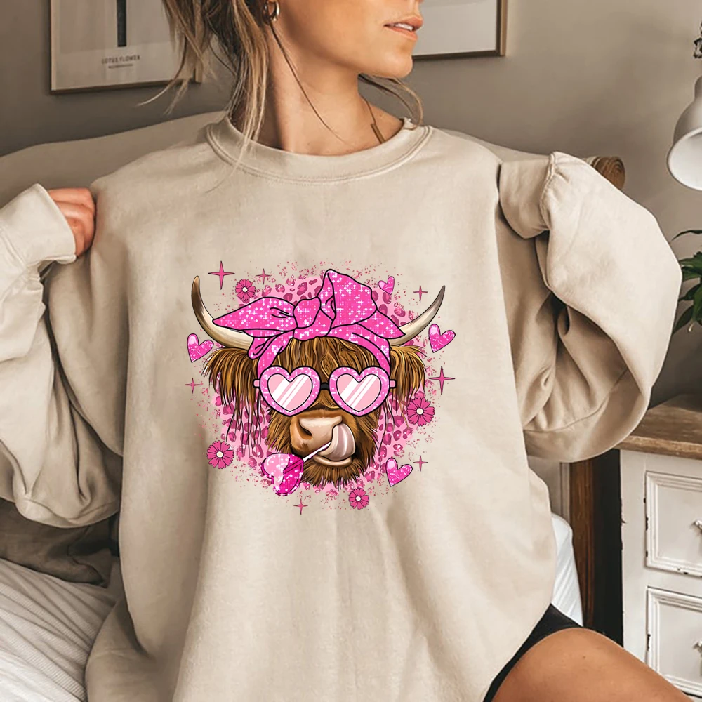 Heifer Valentine Sweatshirt Highland Cow Valentine Hoodie Western Country Shirt Love Cow Valentines Day Tee Gift for Lover