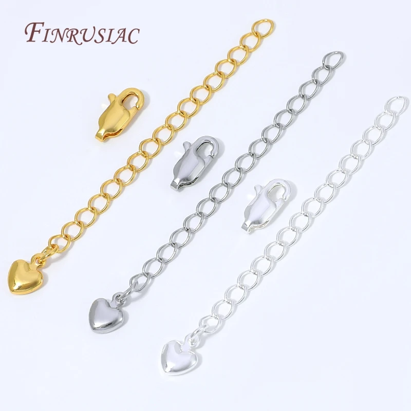 Cadena de extensión chapada en oro de 18 quilates y plata con dije de corazón y cierre de mosquetón, extensor ajustable para collar y pulsera, accesorios de joyería DIY