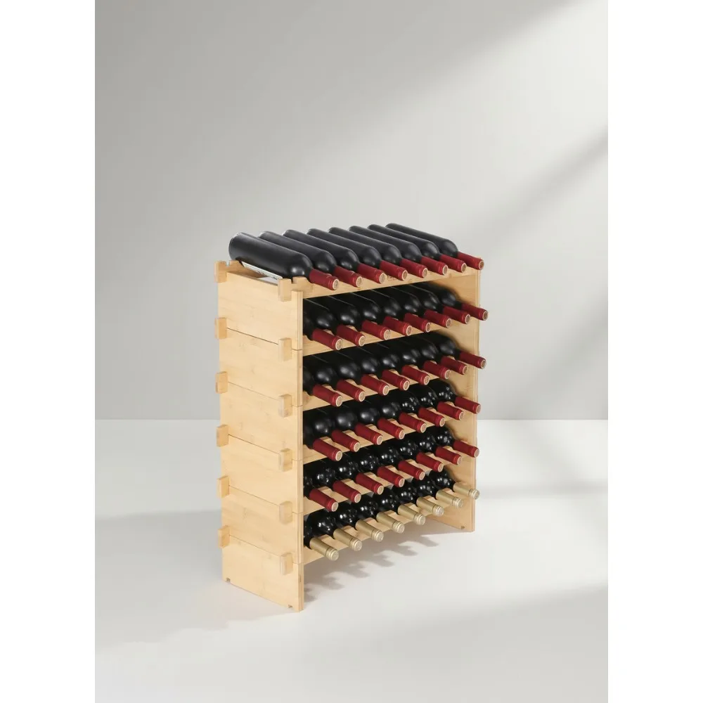 

6-Tier Stackable Wine Rack for 48 Bottles, Solid Bamboo Wood Storage Shelf, Wobble-Free Design for Kitchen Dining Room