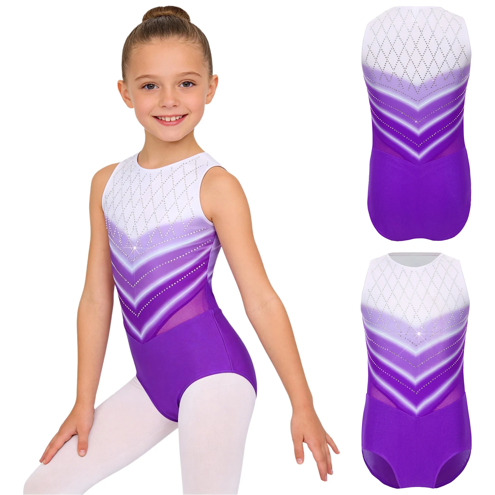 

Детский гимнастический купальник для девочек с блестящими стразами, без рукавов, градиентный цвет, для фигурного катания и акробатики