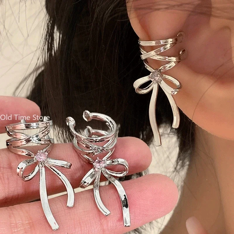 Pink Butterfly Ear Cuff Earrings For Women Girls Fashion Bowknot No Piercing Clips Earring Fake Piercing Ballet Clip On Jewelry