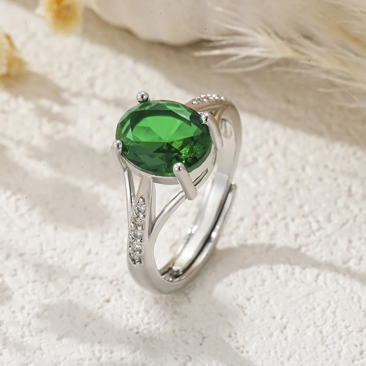 Gorgeous Female Rings 925 Sterling Silver Green/pink Oval Zircon Opening Rings for Women Wedding Band Jewelry Anillos Mujer